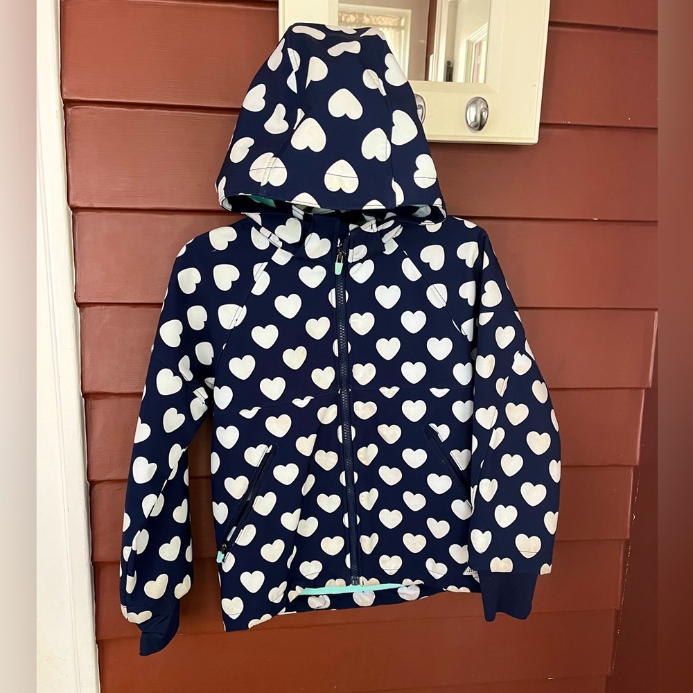 Kids navy and white heart durable rain coat fleece-lined